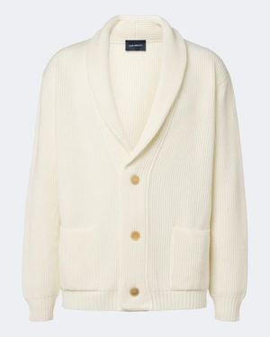 Thom Sweeney Ribbed-Knit Wool Cardigan - White
