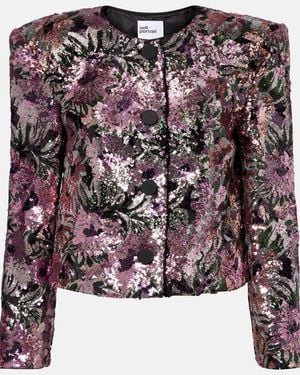 Self-Portrait Sequined Jacket - Purple