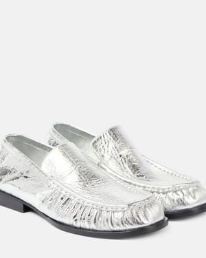 Dries Van Noten Metallic Leather Loafers - White