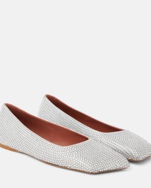AMINA MUADDI Ane Embellished Suede Ballet Flats - Metallic