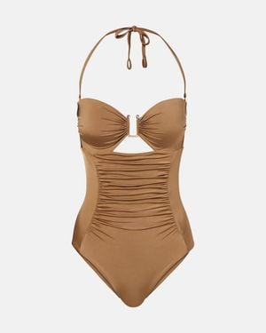 Max Mara Curva Ruched Halterneck Swimsuit - Brown