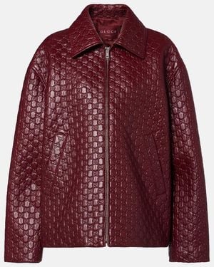Gucci Oversize Embossed Gg Leather Jacket - Red