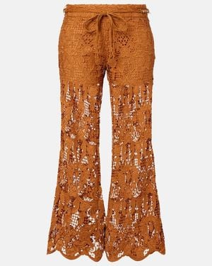 Zimmermann Coco Scalloped Lace Flared Trousers - Brown