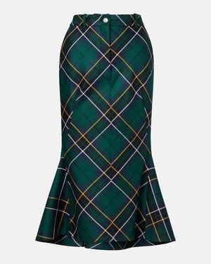 McQueen Falda Midi De Lana Con Tartan - Verde