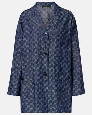 Gucci Gg Jacquard Denim Shirt - Blue