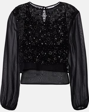 Velvet Marlowe Sequinned Sheer Top - Black