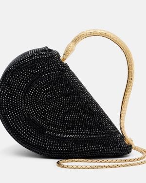 BVLGARI Serpenti Cuore 1968 Embellished Suede Top-Handle Bag - Black