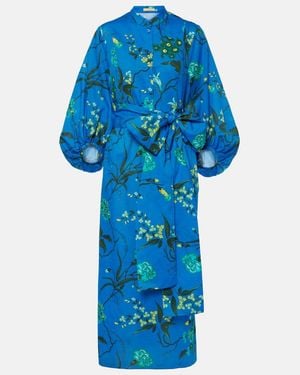 Erdem Floral Cotton And Linen Midi Dress - Blue