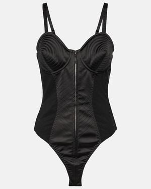 Jean Paul Gaultier Satin-Trimmed Bodysuit - Black