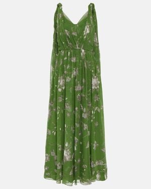 Erdem Floral Caped Silk Maxi Dress - Green