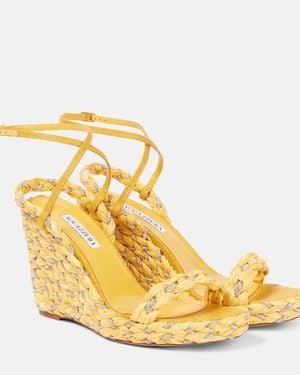 Aquazzura Costiera Crystal Raffia Espadrille Wedges - Metallic