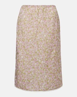 Prada Falda Midi De Re-Nylon Floral Con Encaje - Neutro