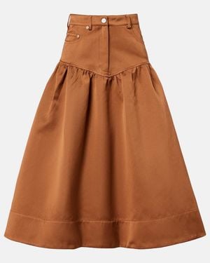 Ganni Peplum Midi Skirt - Brown
