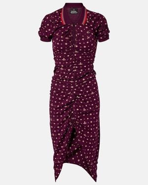 Vivienne Westwood Pulling Printed Ruched Cotton Midi Dress - Purple