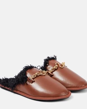Stella McCartney Ryder Teddy-Trimmed Faux Leather Mules - Brown
