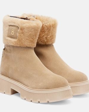 Bogner Turin 6 Ankle Boots Aus Veloursleder Mit Shearling-Besatz - Natur