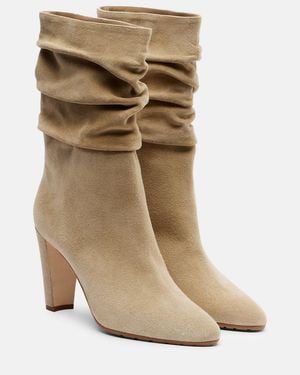 Manolo Blahnik Calasso 90 Draped Suede Ankle Boots - Natural