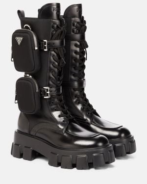 Prada Botas altas Monolith de piel - Negro