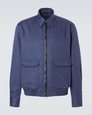 Brioni Blouson Aus Leinen Und Baumwolle Mit Leder - Blau