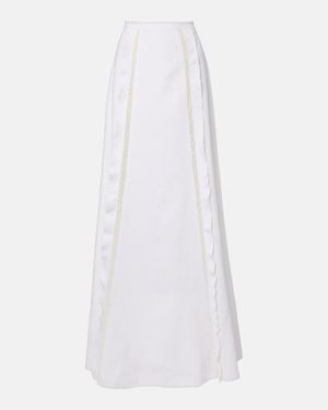 Valentino Lace-Trimmed Linen Maxi Skirt - White