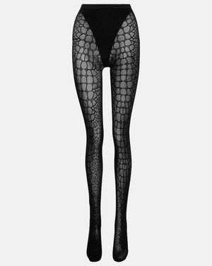 Alaïa Croc-Effect Tights - Black