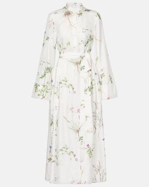 Erdem Floral Printed Silk Midi Dress - White