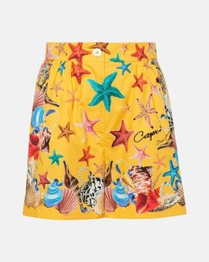 Dolce & Gabbana Capri Printed High-Rise Cotton Shorts - Yellow