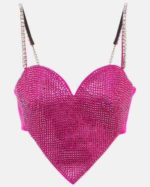 Area Heart Crystal-embellished Wool Crop Top - Pink