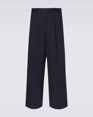 Loewe Pleated Cotton Gabardine Wide-Leg Trousers - Blue