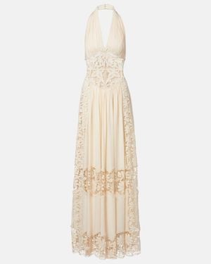 Elie Saab Georgette And Macrame Gown - Natural