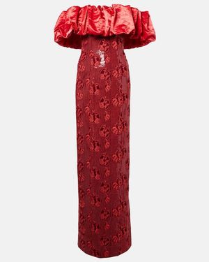 Markarian Rowan Sequined Off-Shoulder Bustier Gown - Red