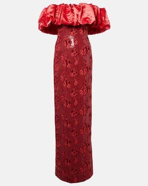 Markarian Rowan Sequined Off-Shoulder Bustier Gown - Red