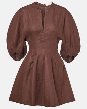 Faithfull the Brand Poet Linen Minidress - Brown