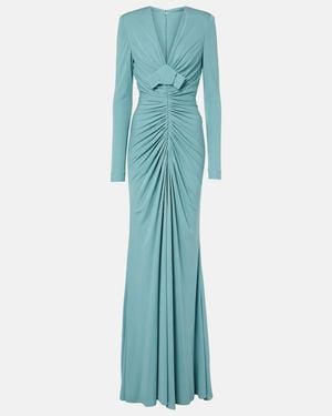 Elie Saab Bow-Detail Ruched Jersey Gown - Blue