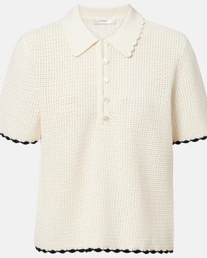FRAME Daybreak Crochet Scalloped Polo Shirt - Natural