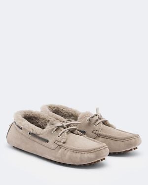 Brunello Cucinelli Segelschuhe Monili Aus Veloursleder Mit Shearling - Natur