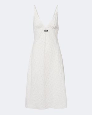 Miu Miu Broderie Anglaise Poplin Midi Dress - White