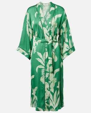 Poupette Erica Floral Satin Kaftan - Green
