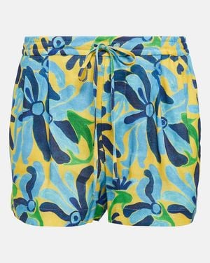 Marni Printed Linen-Blend Shorts - Blue
