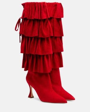 Manolo Blahnik Miralone 90 Suede Knee-High Boots - Red