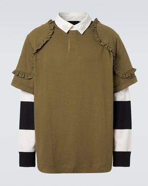 Simone Rocha Layered Ruffled Cotton Jersey Polo Shirt - Green