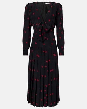 Alessandra Rich Bow-Detail Printed Silk Midi Dress - Black
