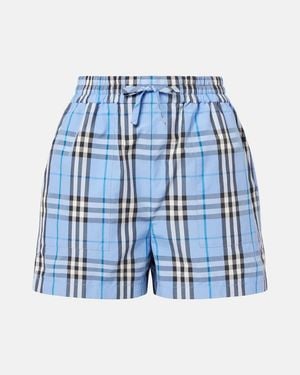 Burberry Check Cotton Shorts - Blue