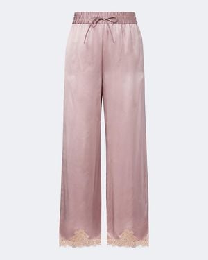 Valentino Lace-Trimmed Silk Crepe Satin Wide-Leg Pants - Pink