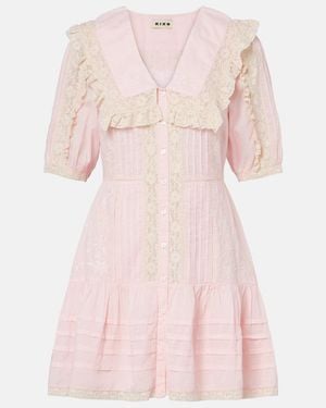 RIXO London Dove Embroidered Cotton Voile Minidress - Pink