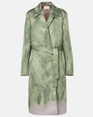Dries Van Noten Abrigo Envolvente De Saten - Verde