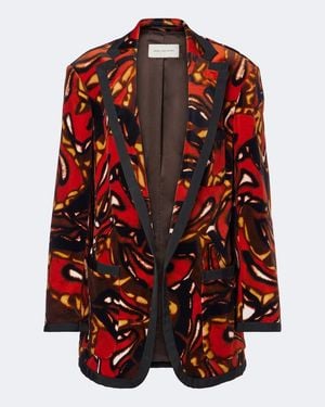 Dries Van Noten Blazer En Coton Melange A Imprime - Rouge