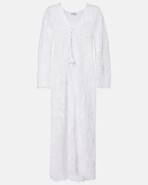 Juliet Dunn Embroidered Sheer Cotton Kaftan - White