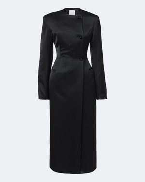Rachel Gilbert Leeta Double-Breasted Satin Coat - Black