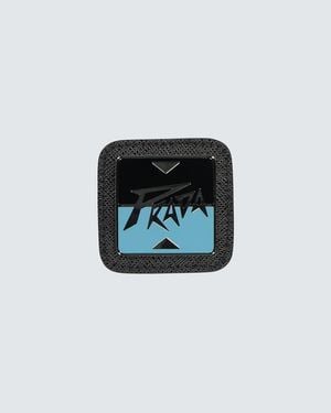 Prada Leather-Trimmed Logo Badge - Black